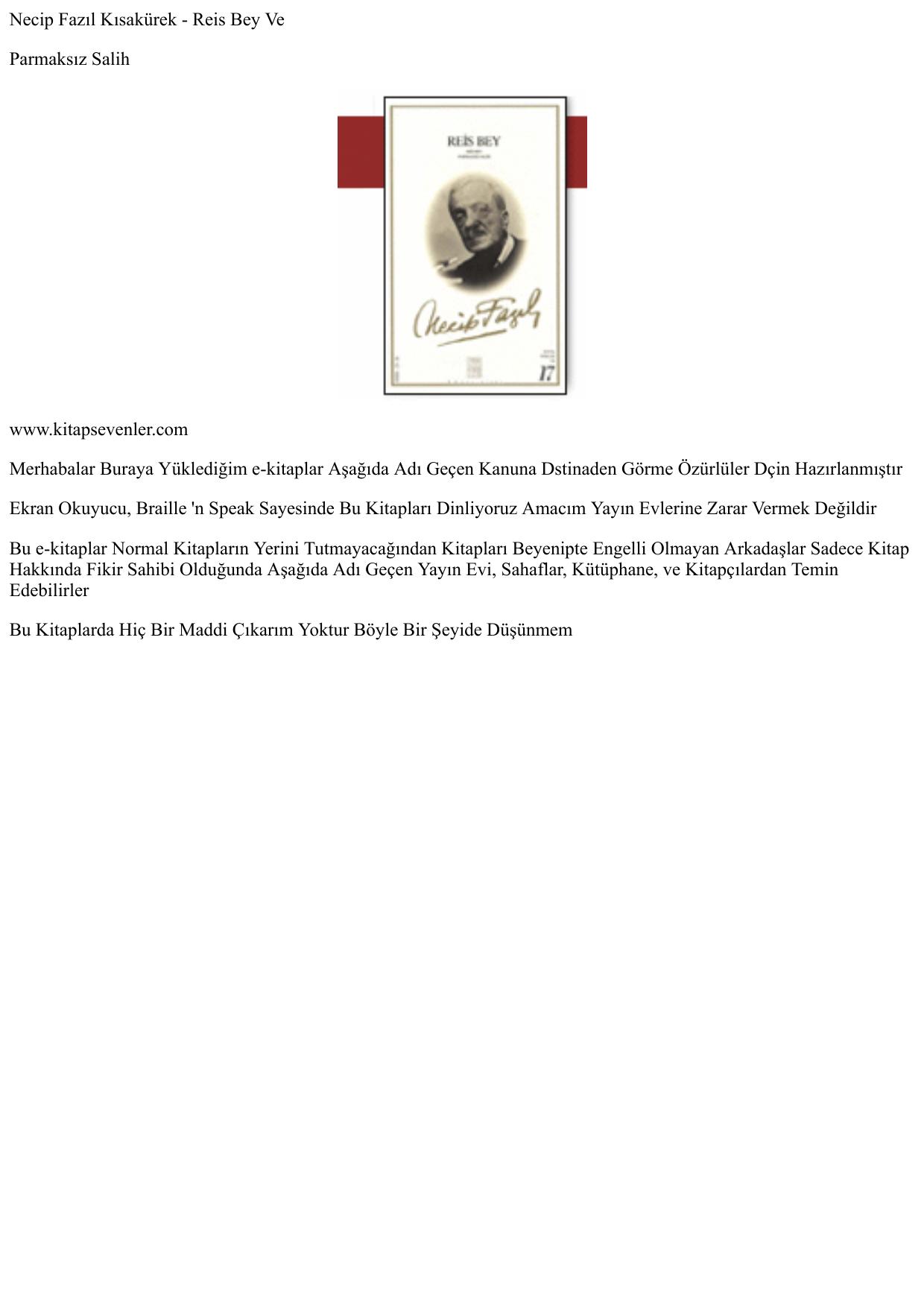 Necip Fazıl Kısak rek _ Reis Bey ve Parmakasız Salih