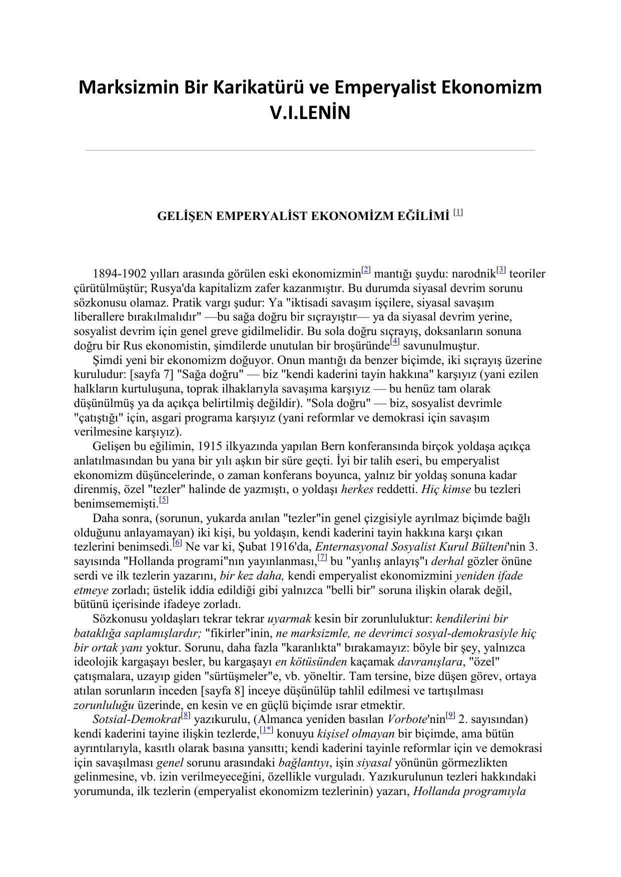 Marksizmin Bir Karikatürü ve Emperyalist Ekonomizm