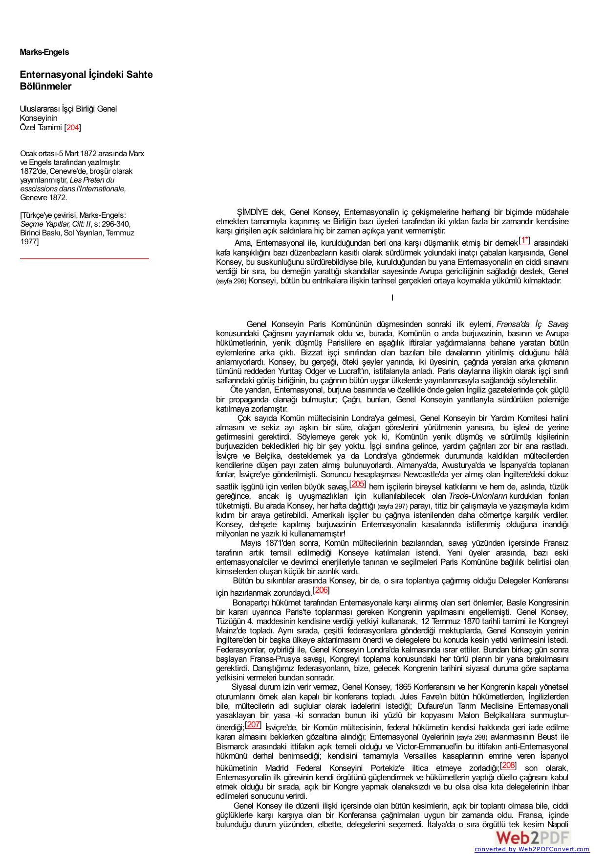 Marks-Engels: Enternasyonal İçindeki Sahte Bölünmeler