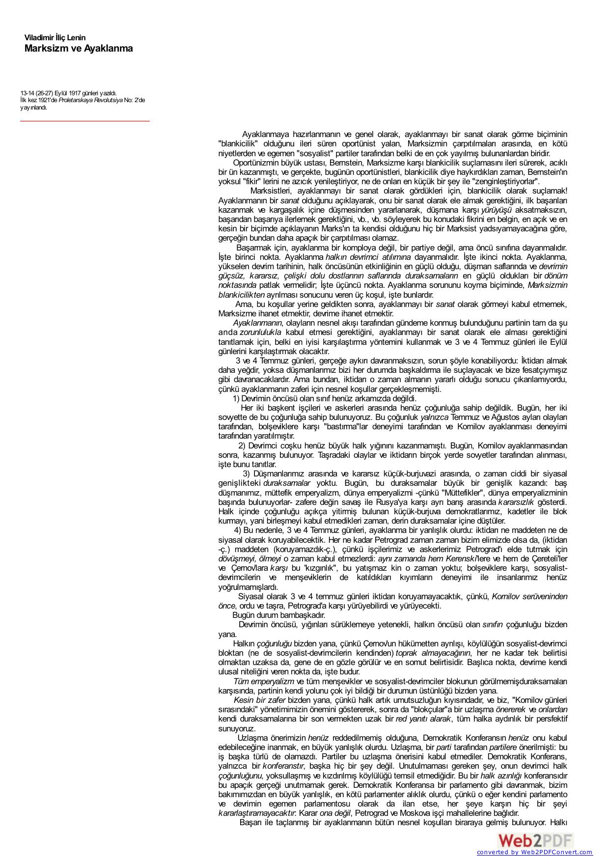 Lenin: Marksizm ve Ayaklanma