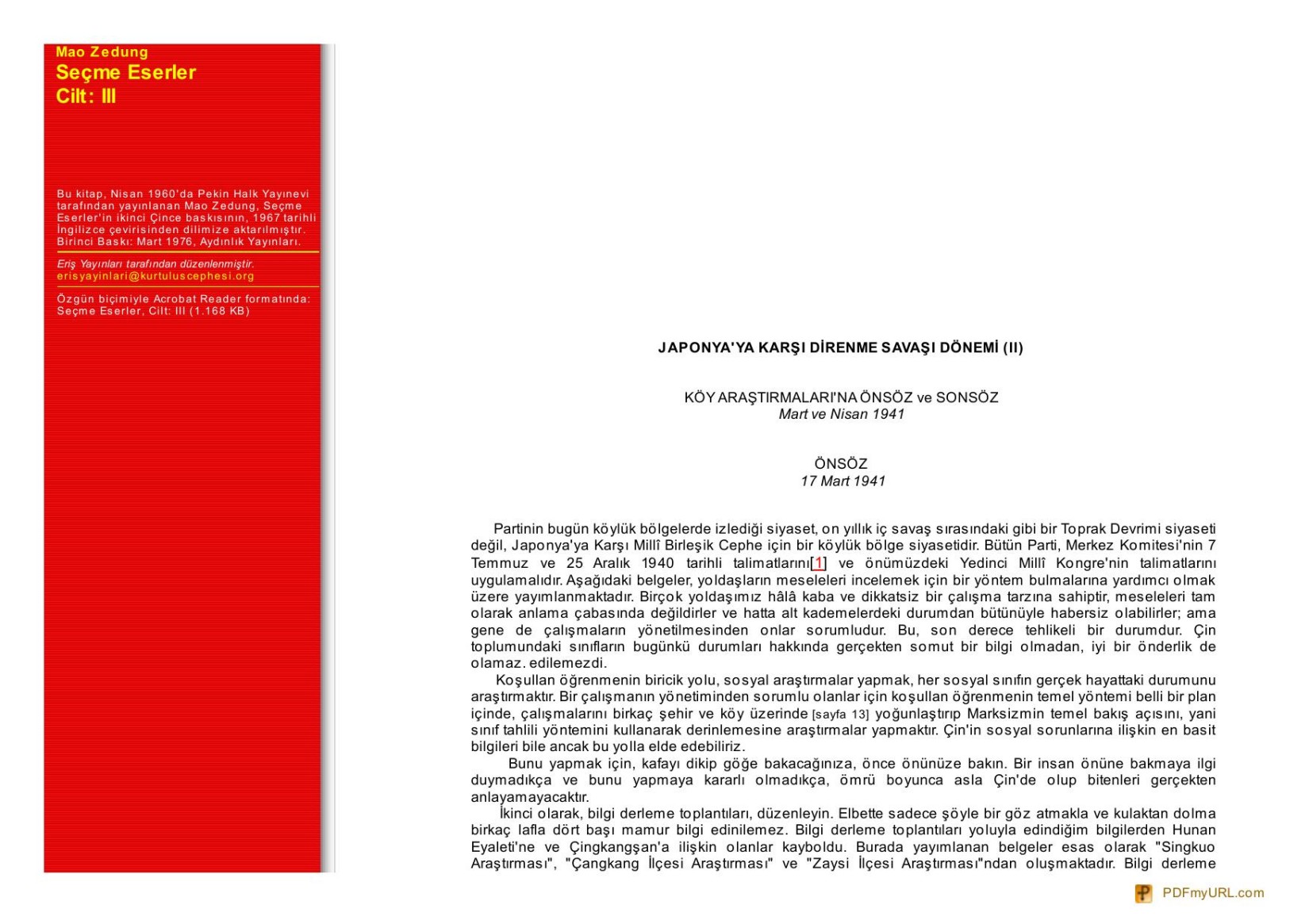 Mao Zedung: Seçme Eserler, Cilt: III