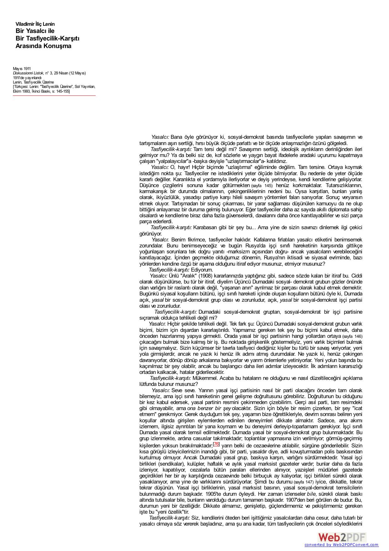 Lenin: Bir Yasalcı ile Bir Tasfiyecilik-Karşıtı Arasında Konuşma