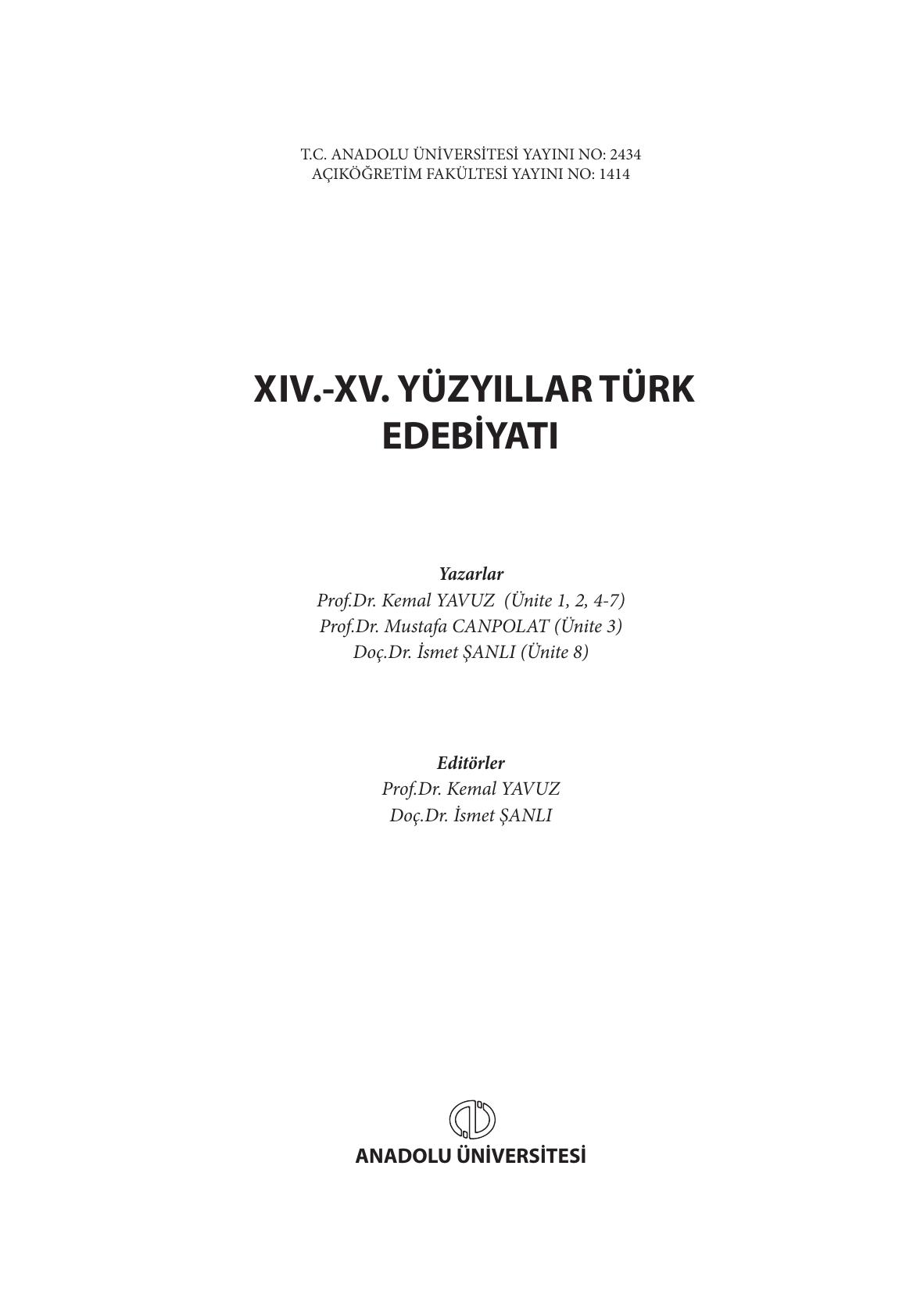 14-15. Yüzyıllar Türk Edebiyatı