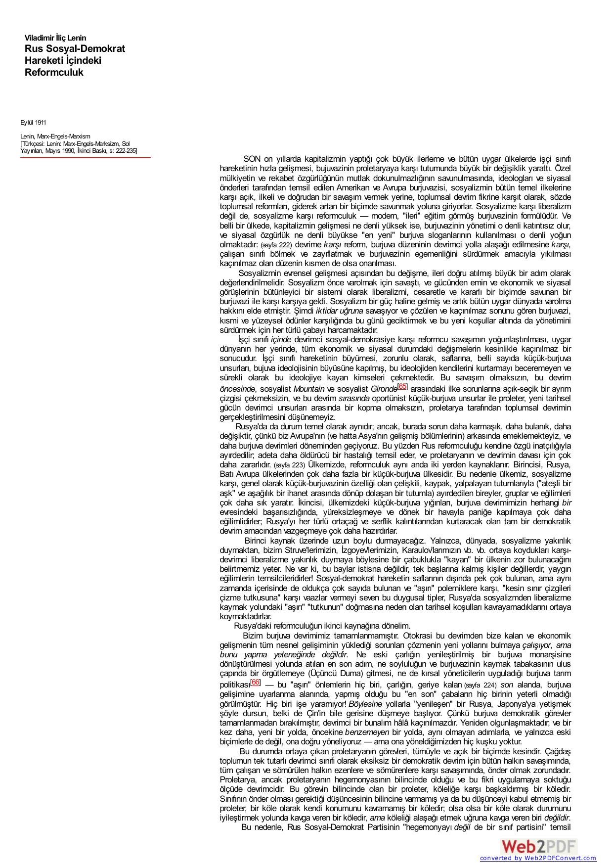 Lenin: Rus Sosyal-Demokrat Hareketi İçindeki Reformculuk