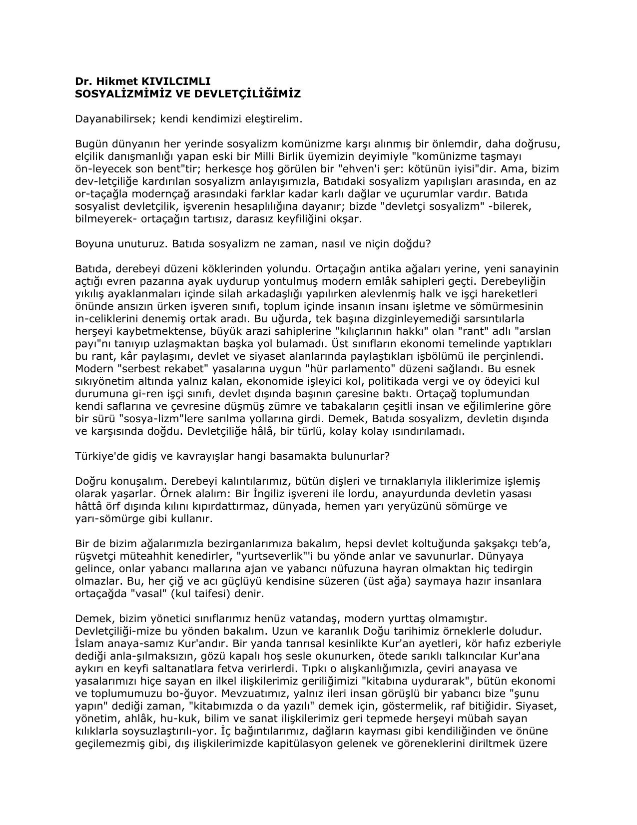 Sosyalizmimiz ve Devletçiliğimiz