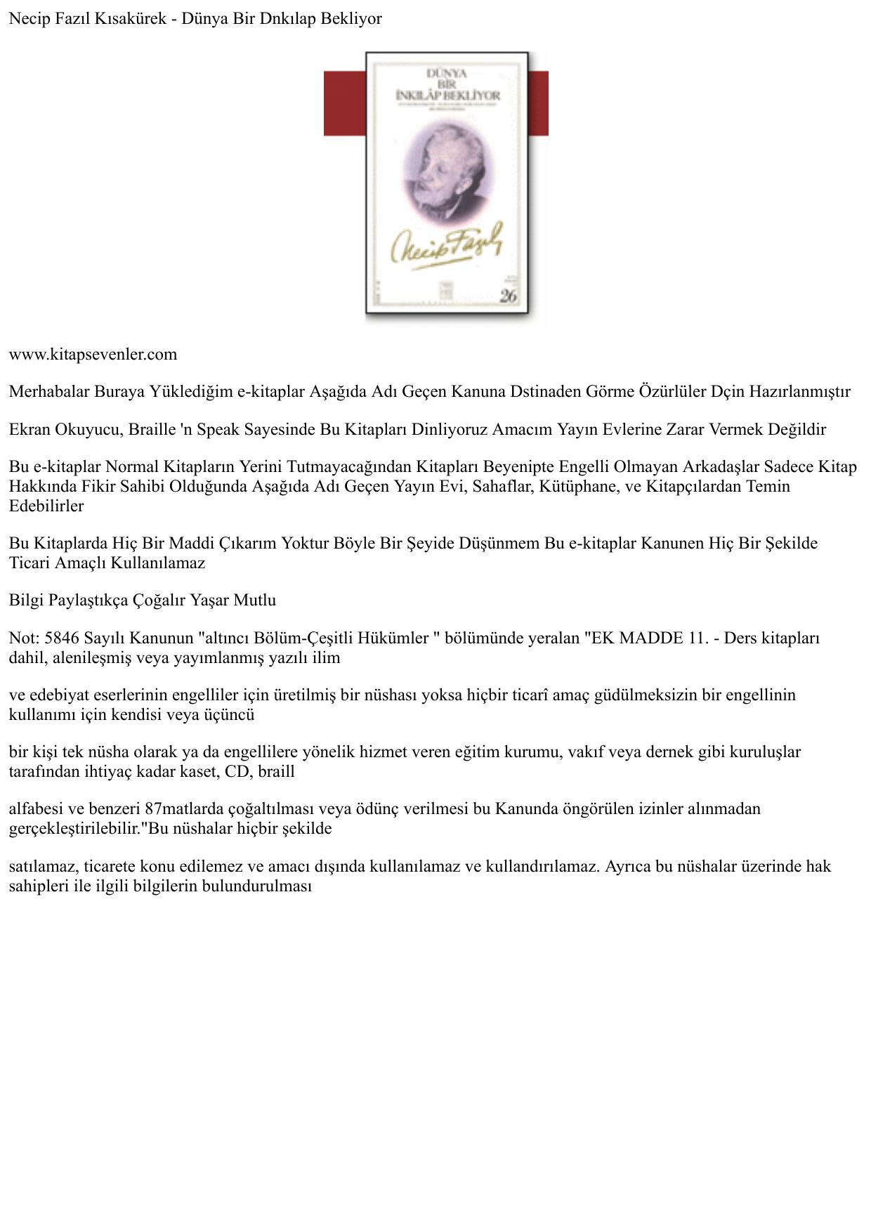 Necip Fazıl Kısak rek _ D nya Bir İnkilap Bekliyor