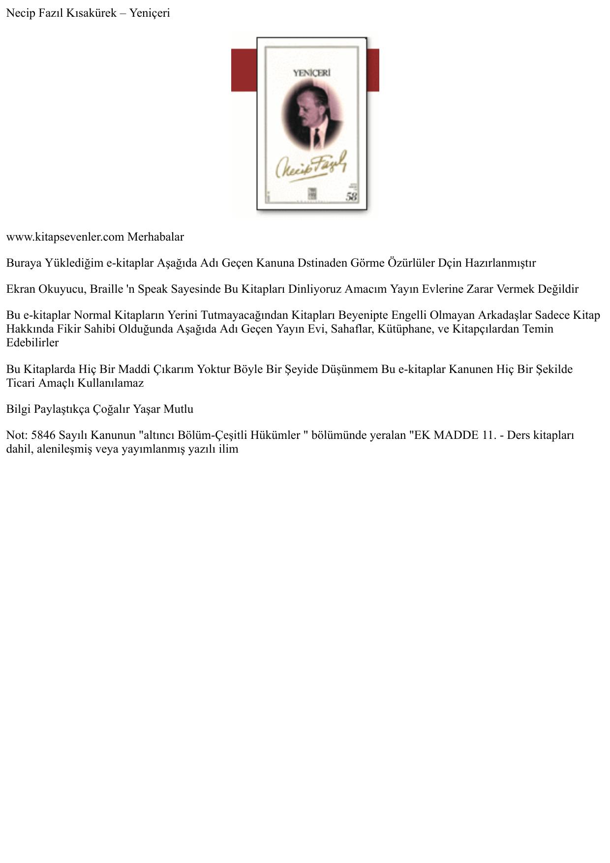 Necip Fazıl Kısak rek _ Yeni eri