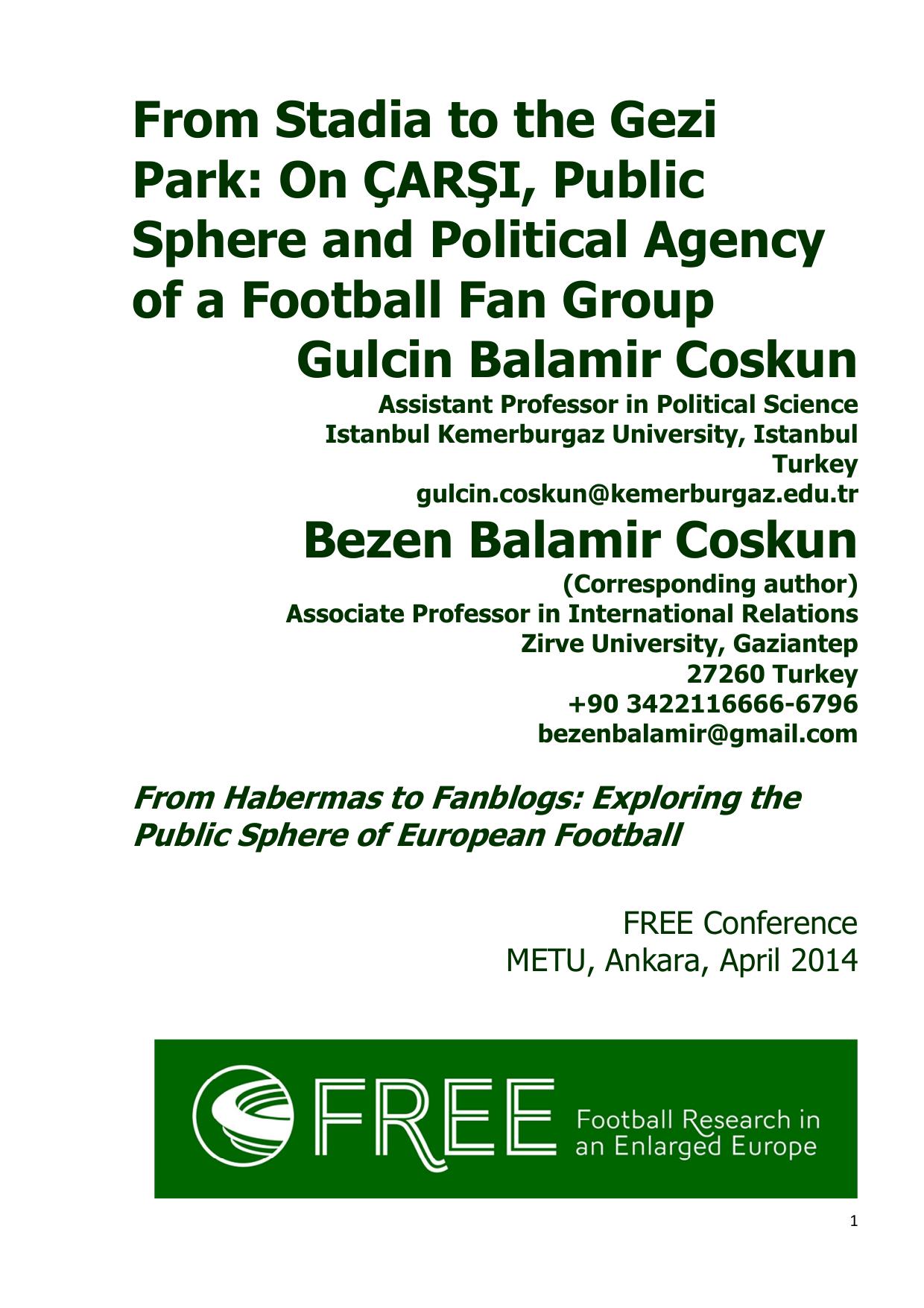 GulcinBalamirCoskun-BezenBalamirCoskun-FromStadiaToTheGeziParkOnCARSIPublicSphereAndPoliticalAgencyOfAFootballFanGroup
