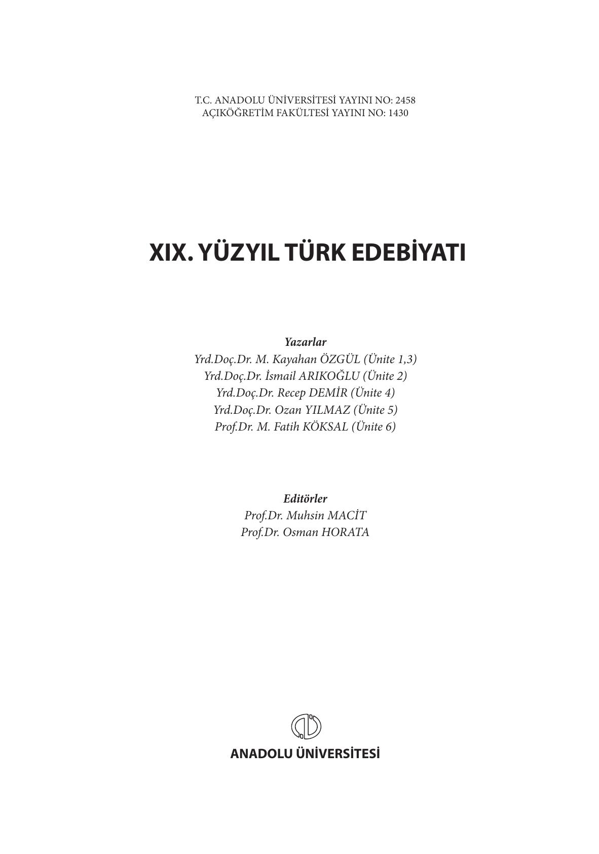 19. Yüzyıl Türk Edebiyatı