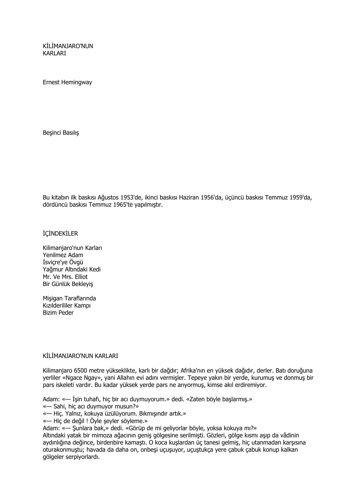 KĐLĐMANJARO’NUN KARLARI