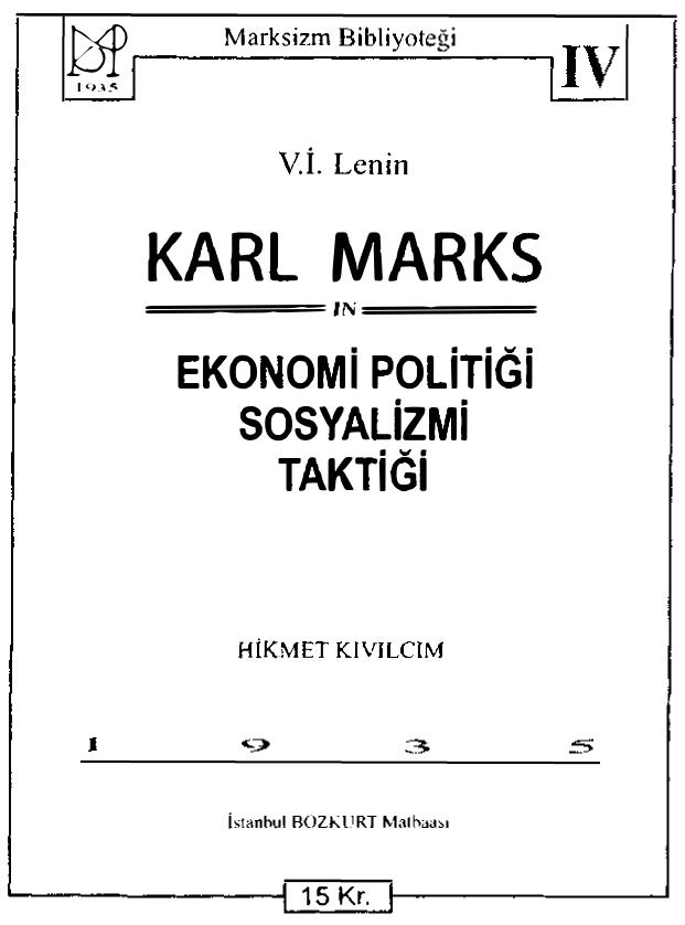 Lenin Karl Marks Ekonomi Politiği Sosyalizmi Taktiği Marksizm Bibliyoteği Yayınları