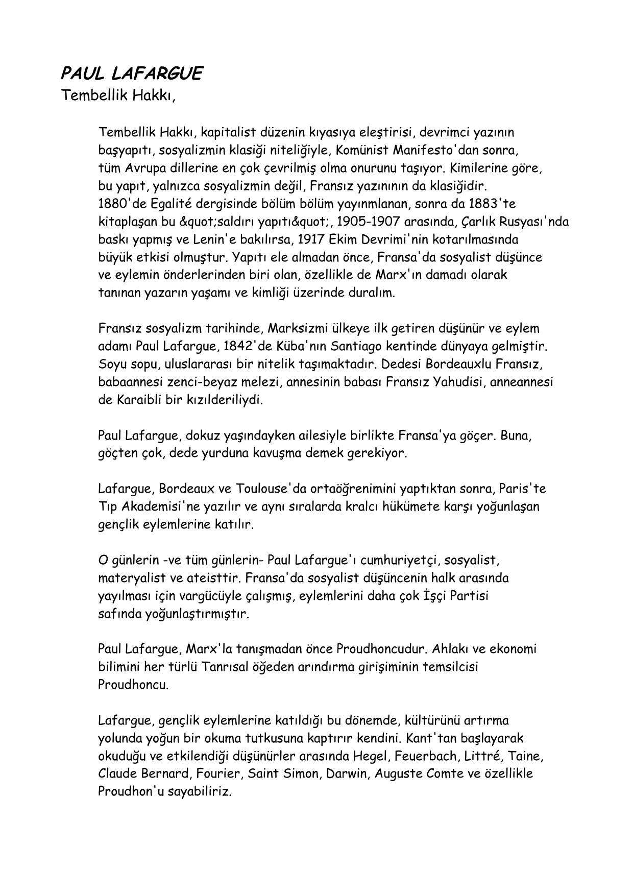 Paul Lafargue -Tembellik Hakkı