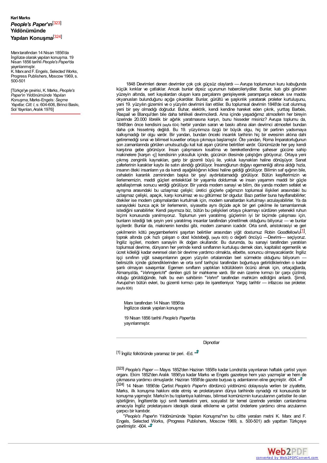 Marks: People's Paper'ın Yıldönümünde Yapılan Konuşma