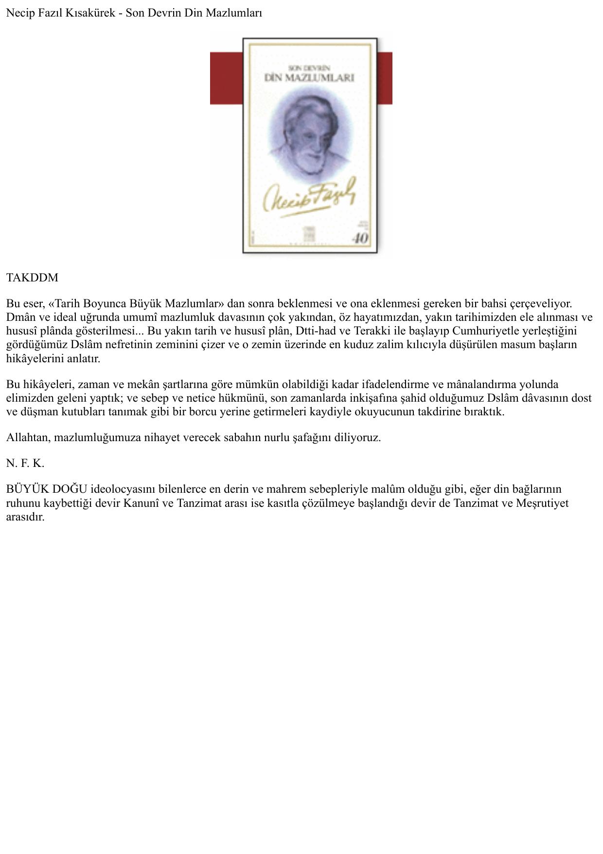 Necip Fazıl Kısak rek _ Son Devrin Din Mazlumları