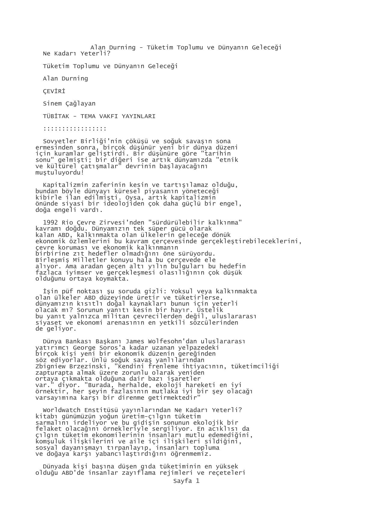 Tüketim Toplumu ve Dünyanın Geleceği