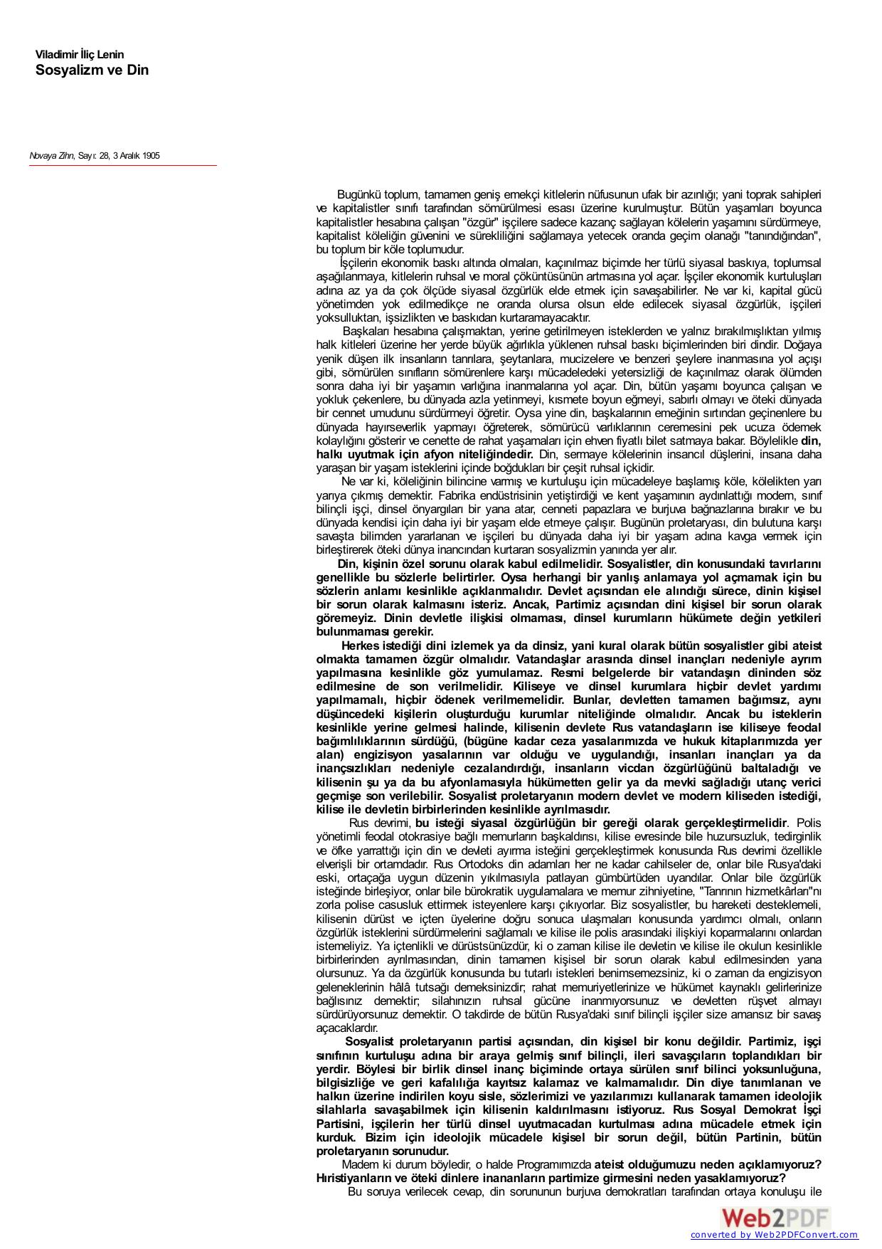 Lenin: Sosyalizm ve Din