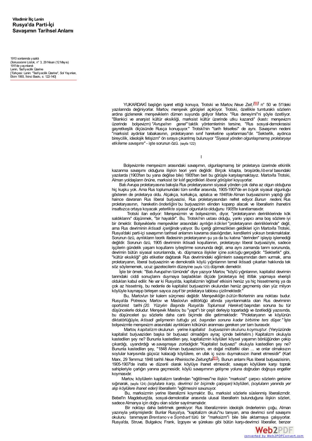 Lenin: Rusya'da Parti-İçi Savaşımın Tarihsel Anlamı