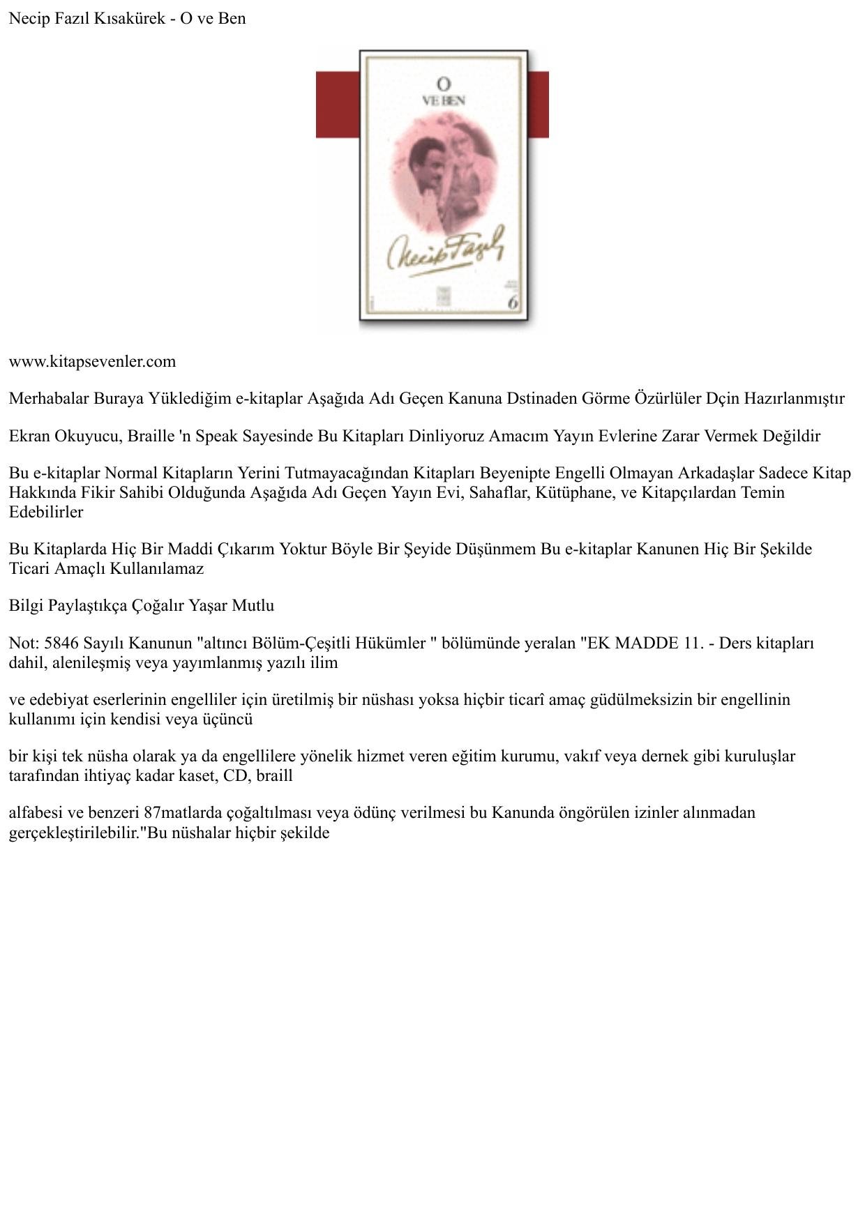 Necip Fazıl Kısak rek _ O ve Ben