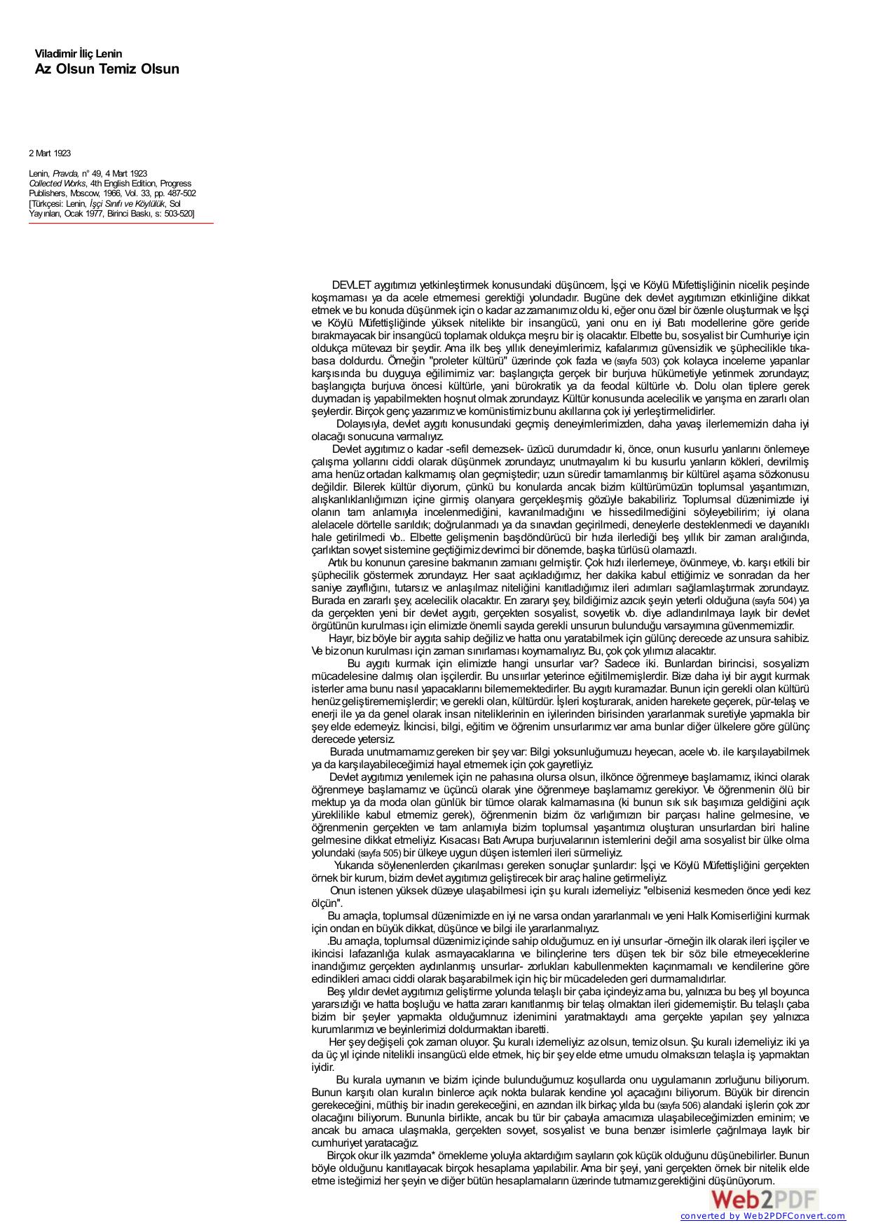 Lenin: Az Olsun, Temiz Olsun