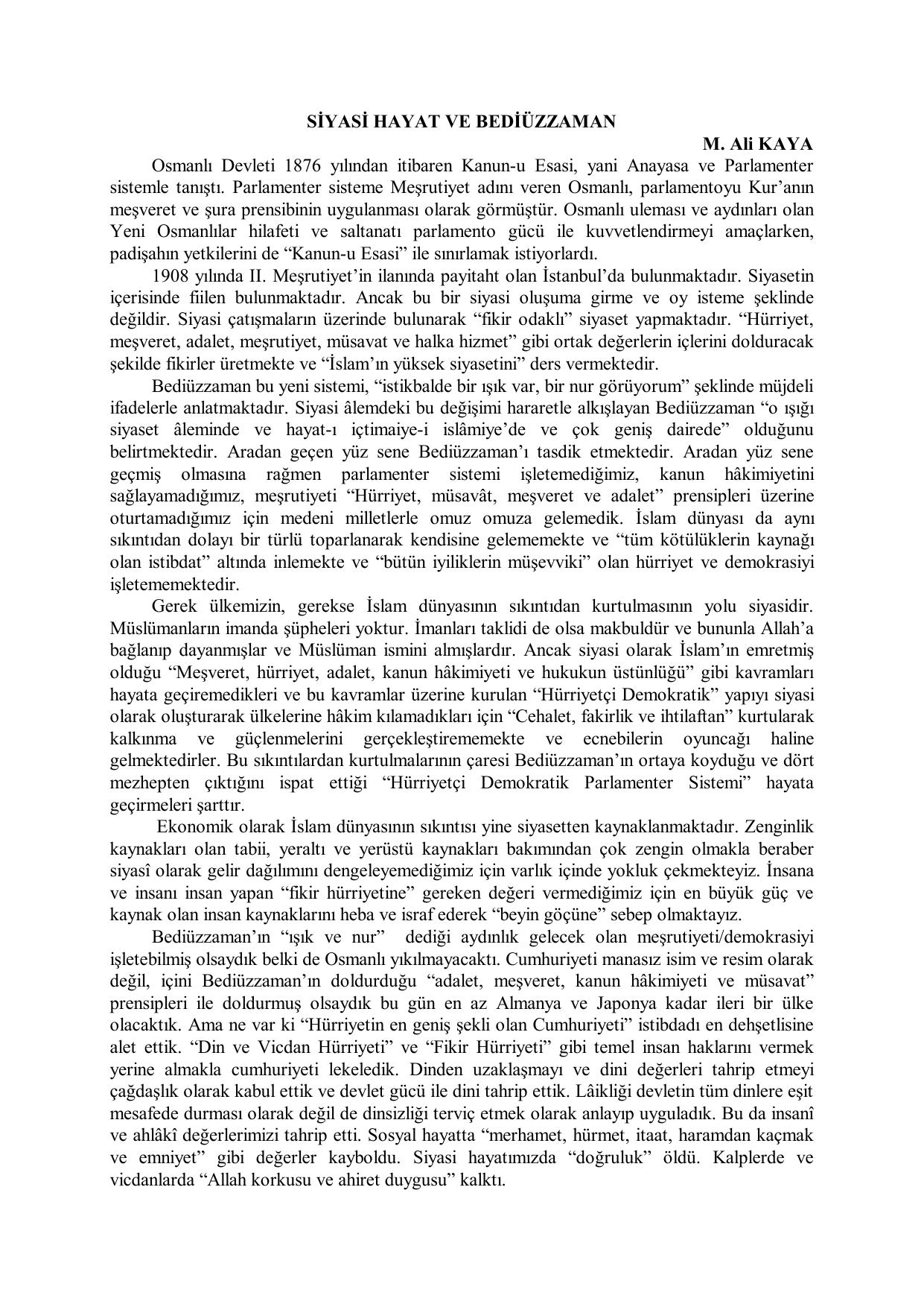 Siyasi hayat ve Bediüzzaman