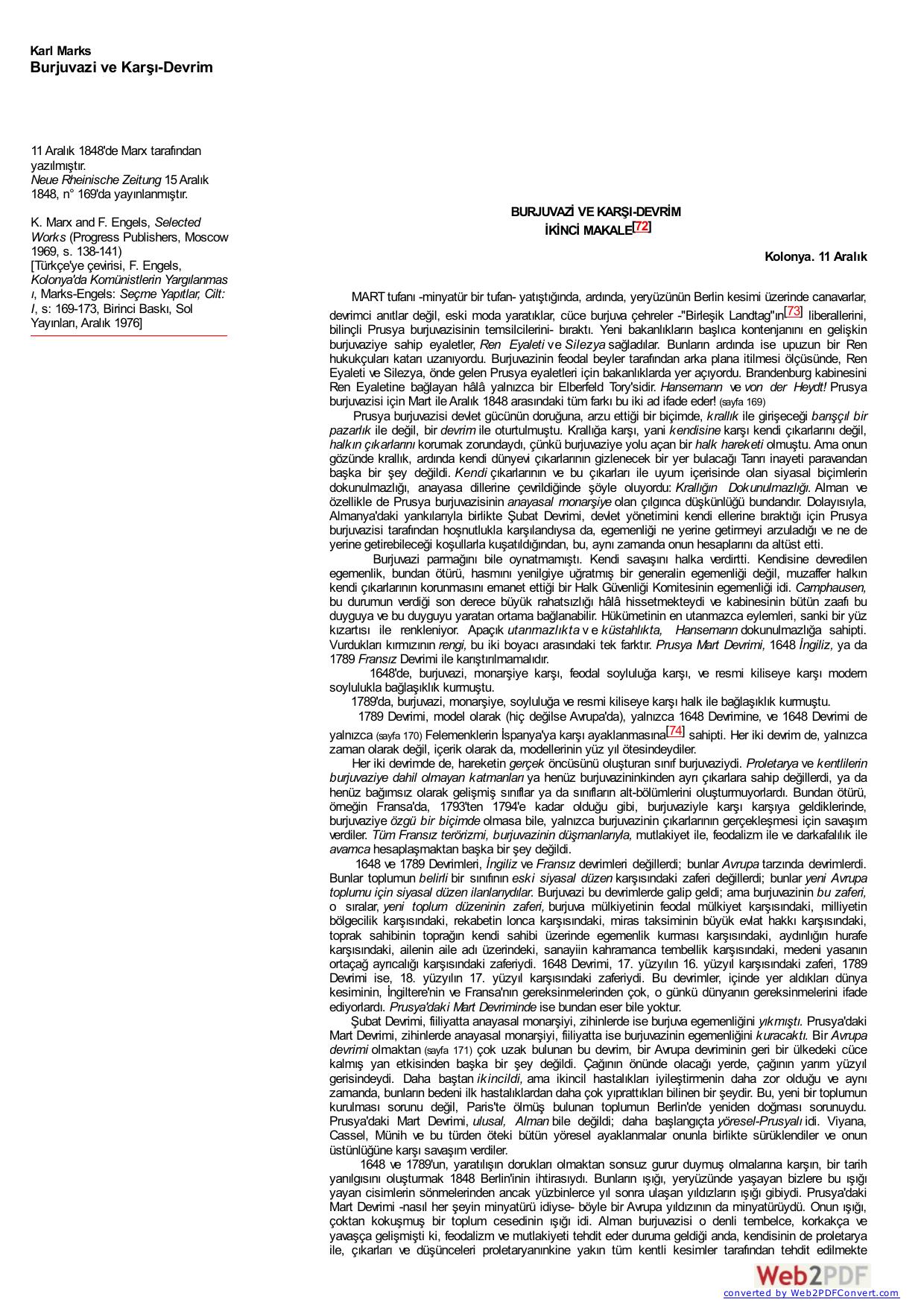 Marks: Burjuvazi ve Karşı-Devrim