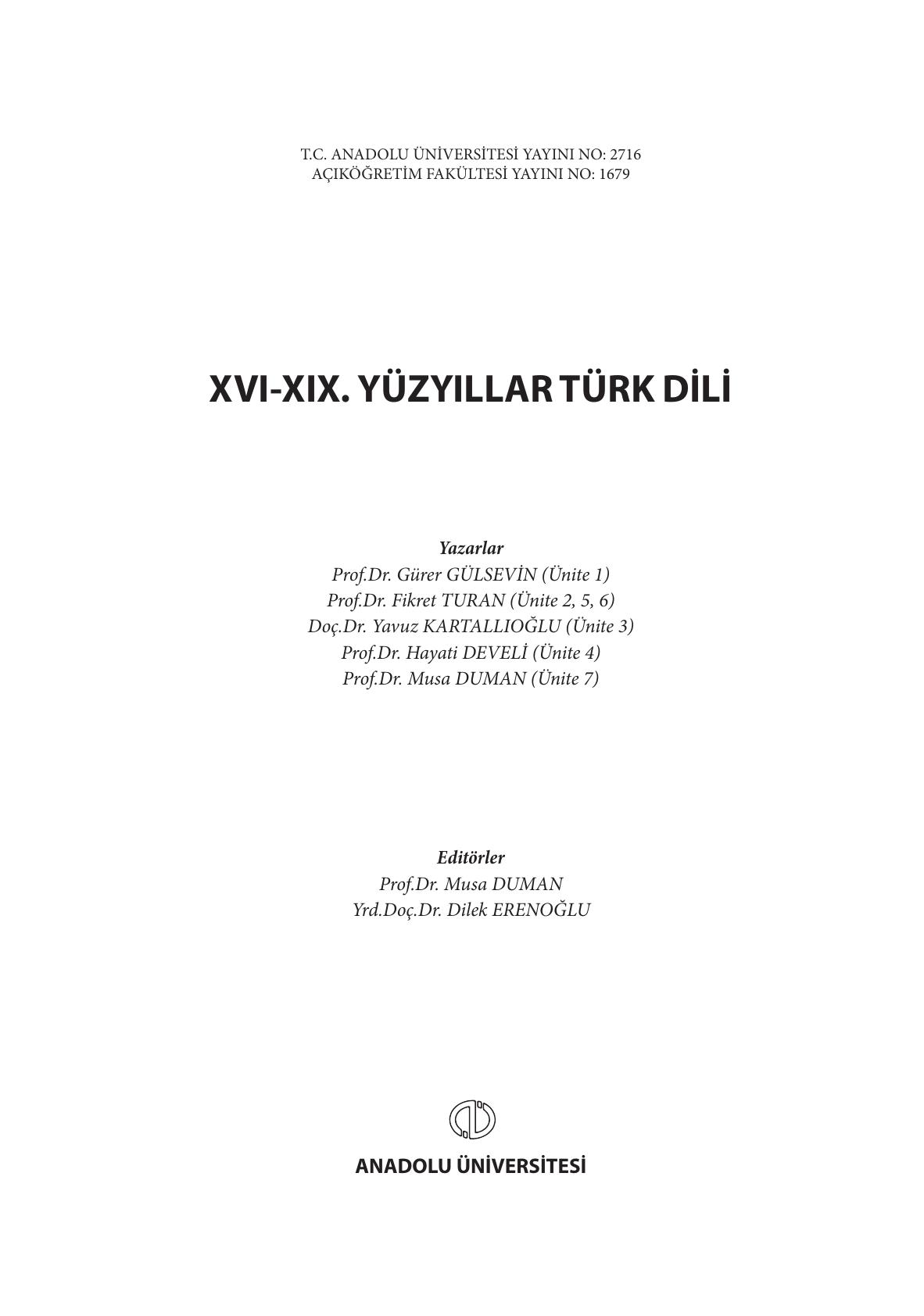 16-19. Yüzyıl Türk Dili