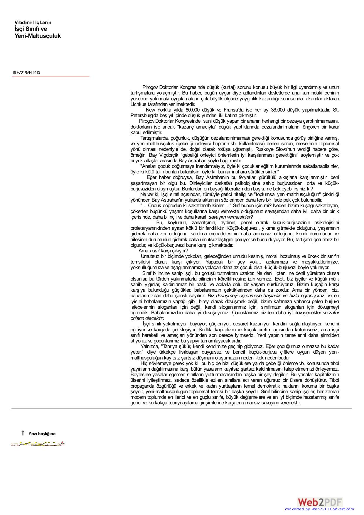 İşçi Sınıfı ve Yeni-Maltusçuluk