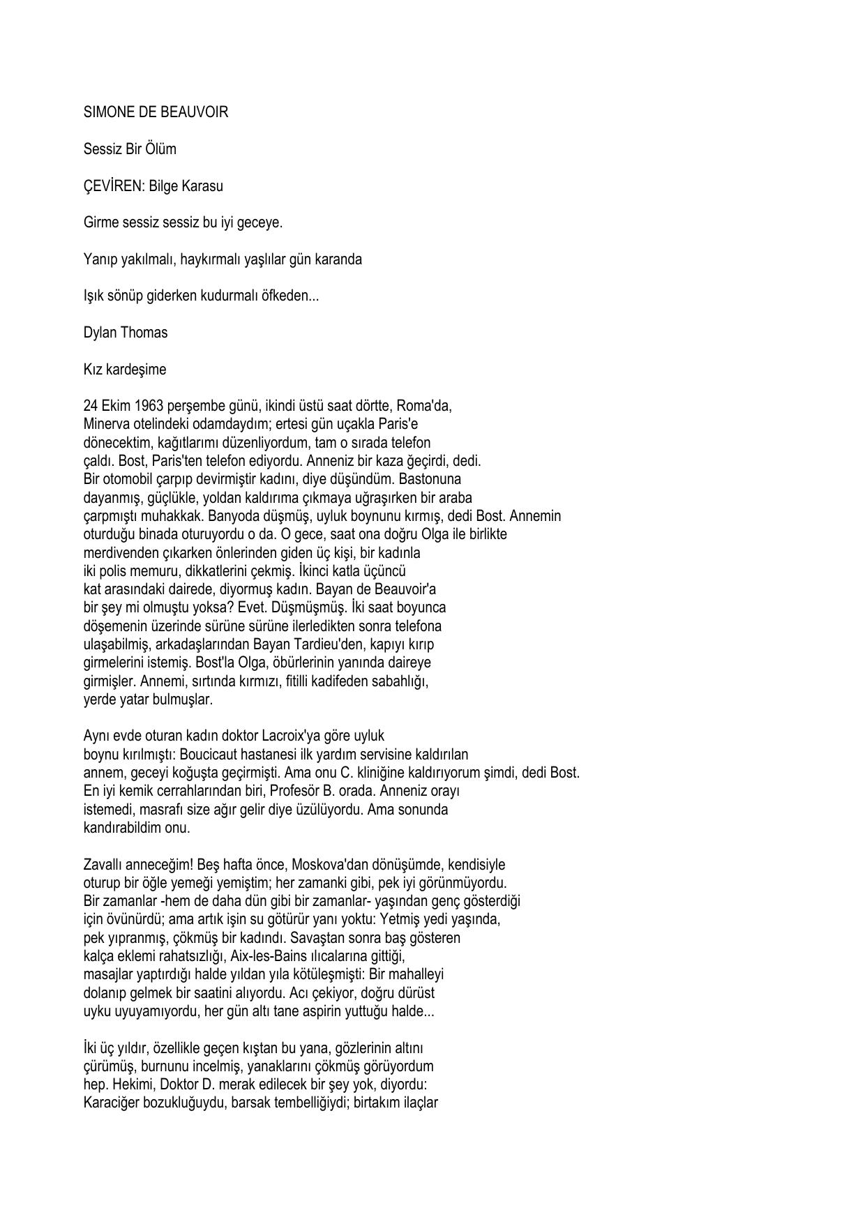 Microsoft Word - Simone De Beauvoir - Sessiz Bir Olum.txt