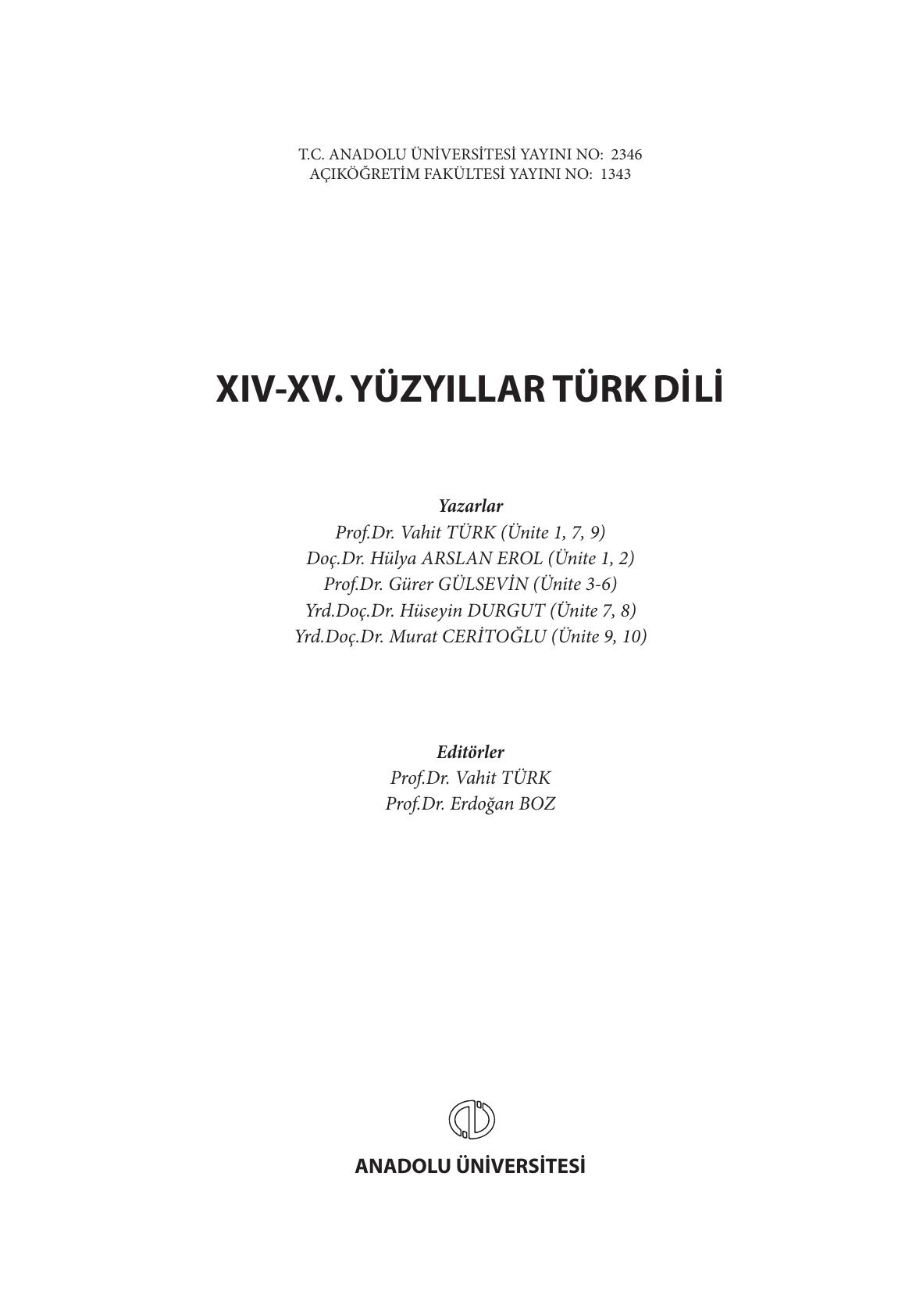14-15. Yüzyıllar Türk Dili
