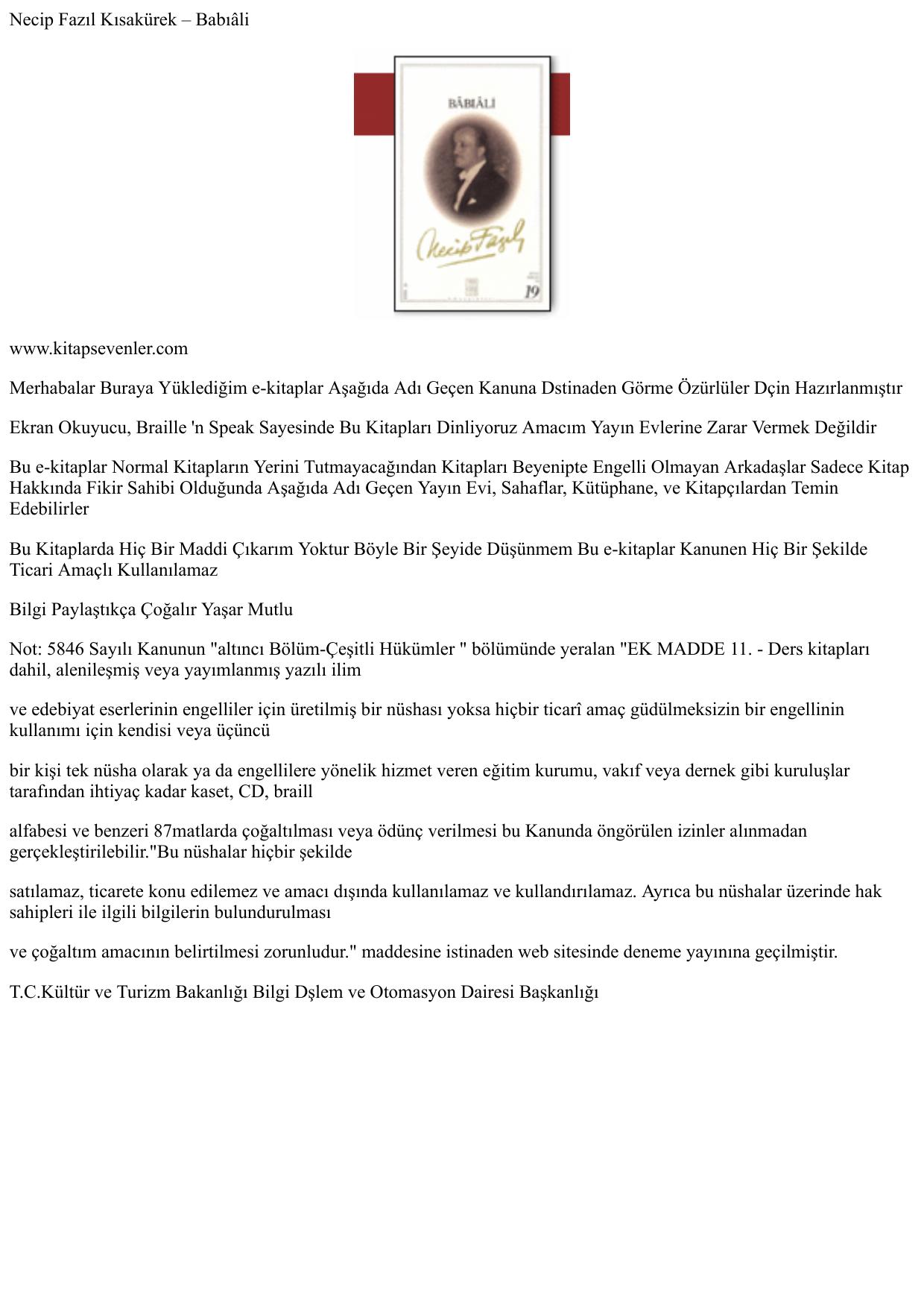 Necip Fazıl Kısak rek _ Babıali