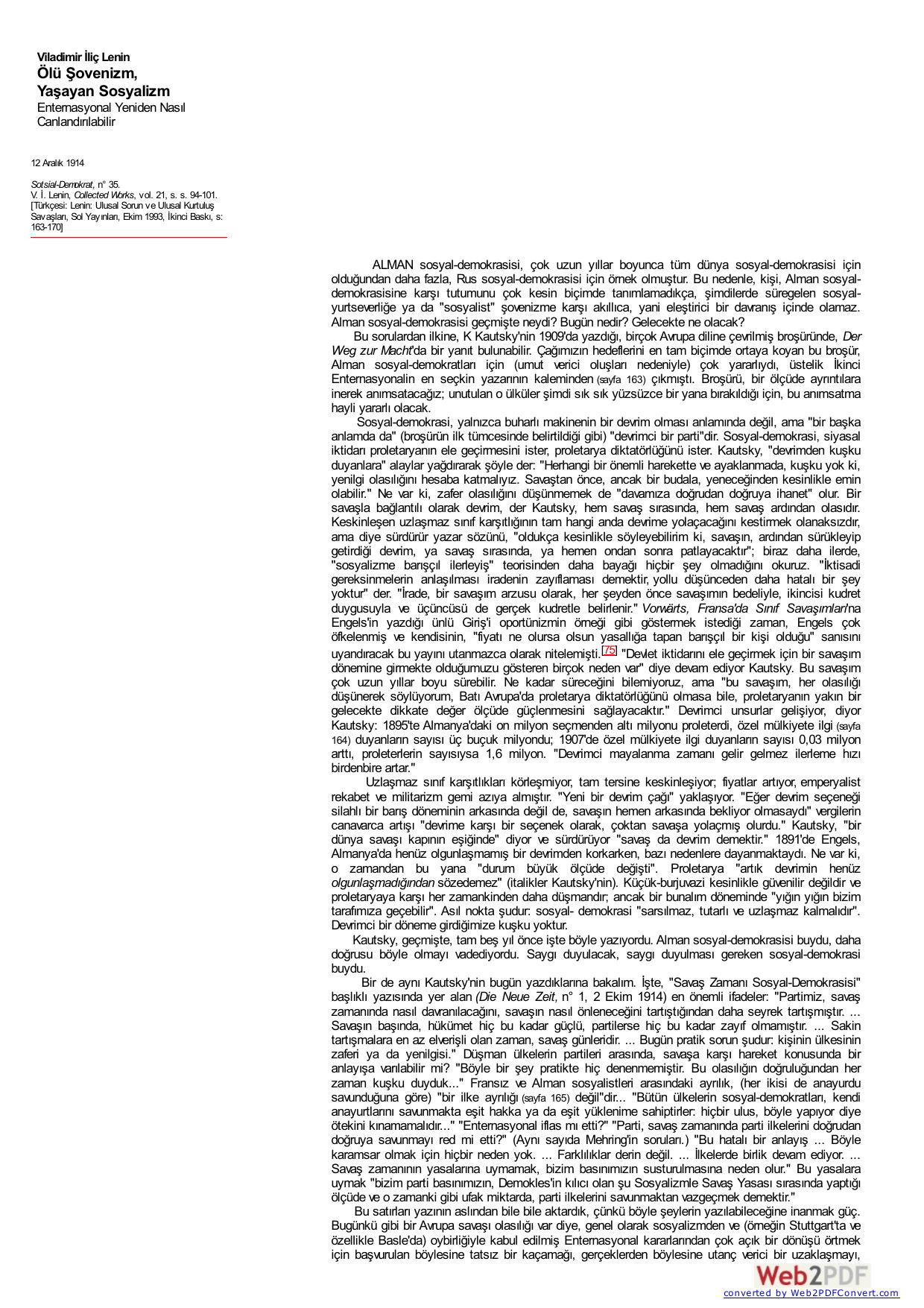 Lenin: Ölü Şovenizm, Yaşayan Sosyalizm