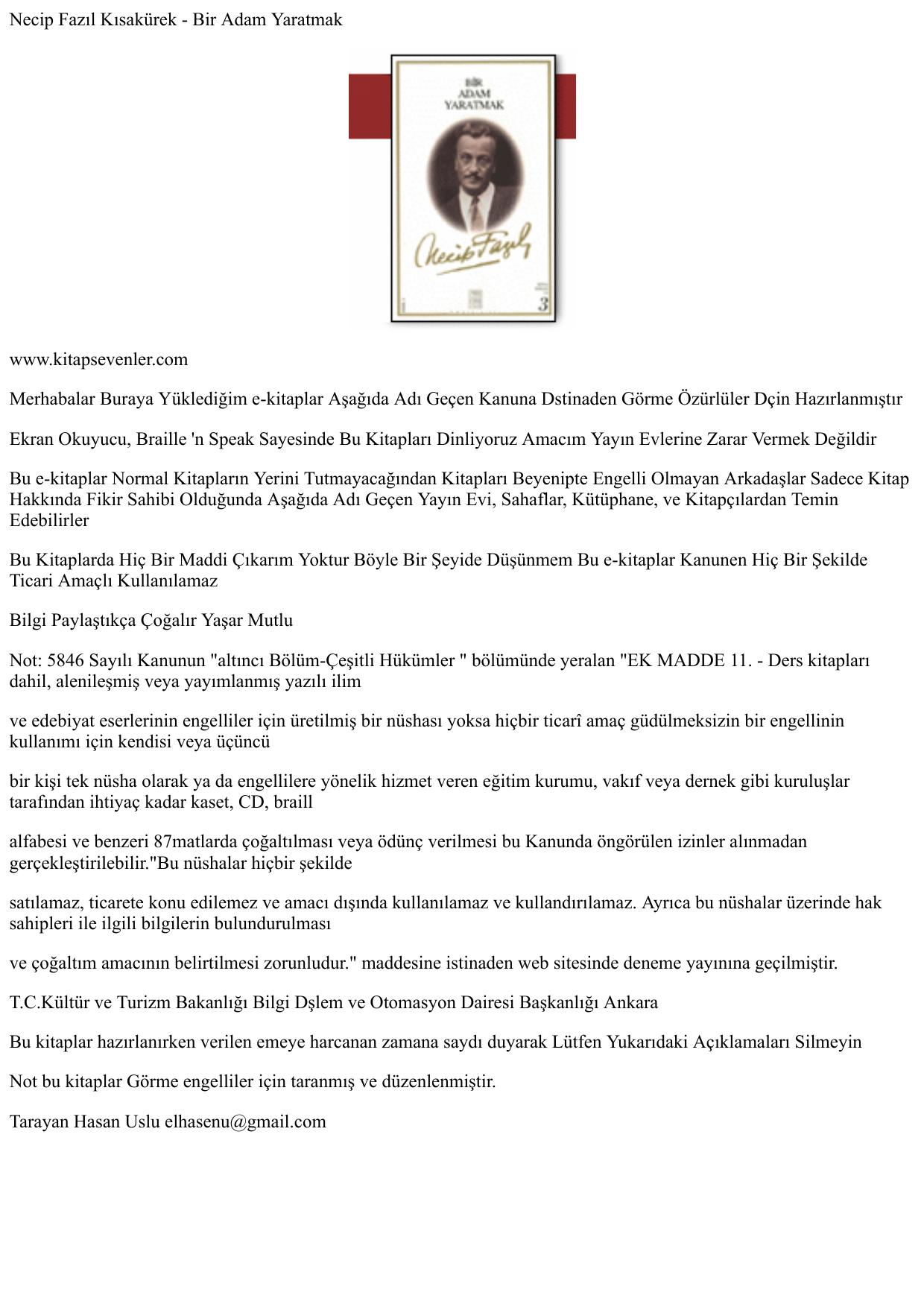 Necip Fazıl Kısak rek _ Bir Adam Yaratmak