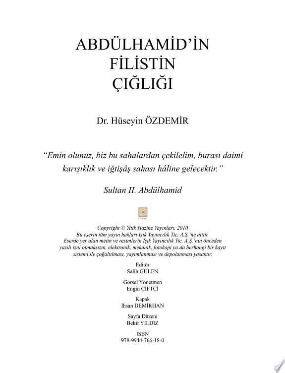 Abdülhamidin Filistin Çığlığı